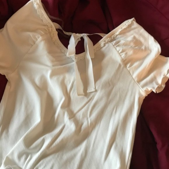 White and Pastel Light Blue Ribbon Shirt Medium American Rag - Picture 12 of 13